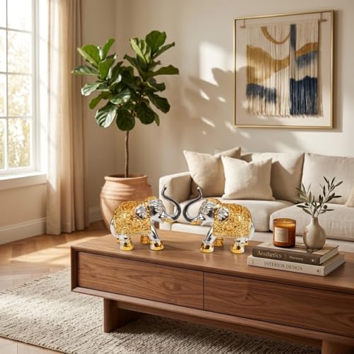 Salvus APP SOLUTIONS Golden Elephant Showpiece for Home Décor - Elegant Gaj Laxmi Elephant Statue for Pooja Room (Gold_White_Set of 2_2.5x2 inch) - Image 4