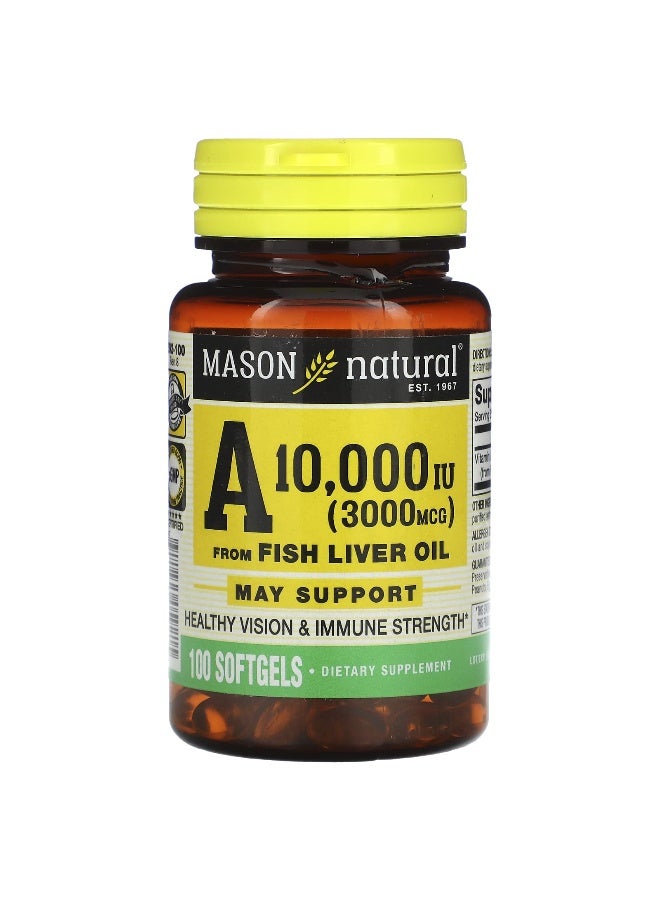 Mason Natural Mason Natural, Vitamin A from Fish Liver Oil, 3,000 mcg (10,000 IU), 100 Softgels 