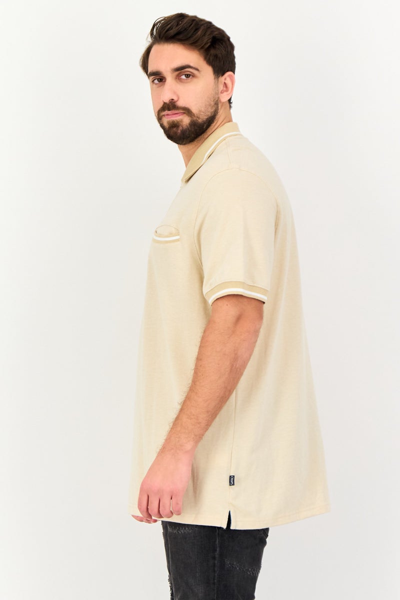Chaps Men Regular Fit Birdseye Short Sleeve Polo Shirt, Beige - Image 2