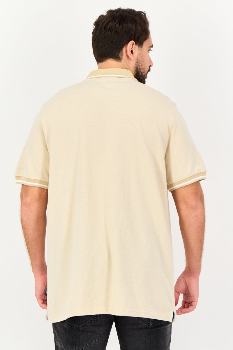 Chaps Men Regular Fit Birdseye Short Sleeve Polo Shirt, Beige - Image 3