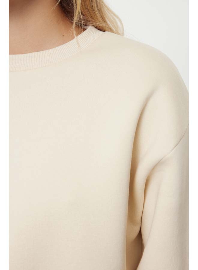 trendyol Stone Thick Inside Fleece Regular/Normal Pattern Crew Neck Basic Knitted Sweatshirt TWOAW24SW00101 - Image 4