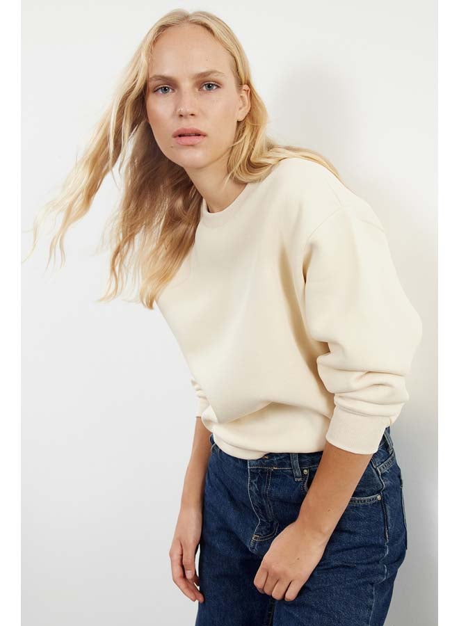 trendyol Stone Thick Inside Fleece Regular/Normal Pattern Crew Neck Basic Knitted Sweatshirt TWOAW24SW00101 - Image 2