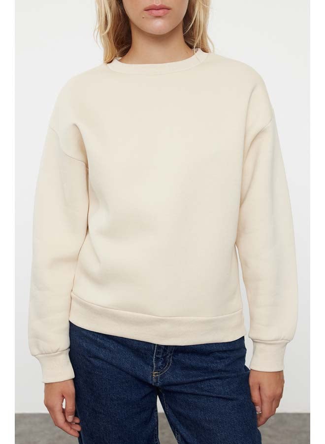 trendyol Stone Thick Inside Fleece Regular/Normal Pattern Crew Neck Basic Knitted Sweatshirt TWOAW24SW00101 - Image 3