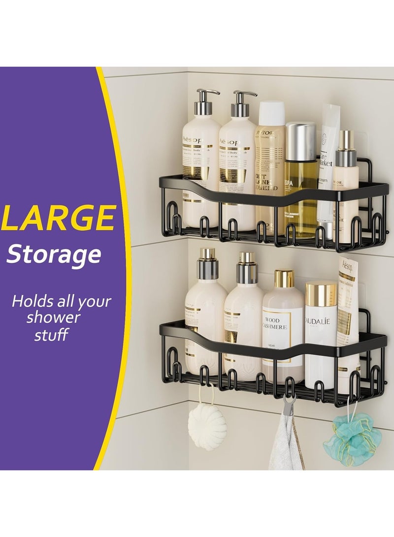Beauenty Shower Caddy 5 Pack, Adhesive Bathroom Organizer, with 10 Hooks, No Drilling, Large Capacity, Waterproof Stainless Steel Shower Shelf for Inside Shower - Image 5