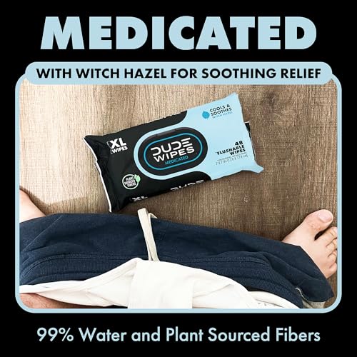 DUDE Wipes - Medicated Flushable Wipes - 3 Pack, 144 Count - Unscented - Extra-Large - Maximum Strength Medicated Witch Hazel - Septic and Sewer Safe Medicated - Image 4