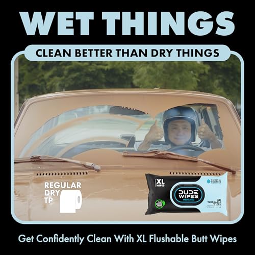 DUDE Wipes - Medicated Flushable Wipes - 3 Pack, 144 Count - Unscented - Extra-Large - Maximum Strength Medicated Witch Hazel - Septic and Sewer Safe Medicated - Image 5