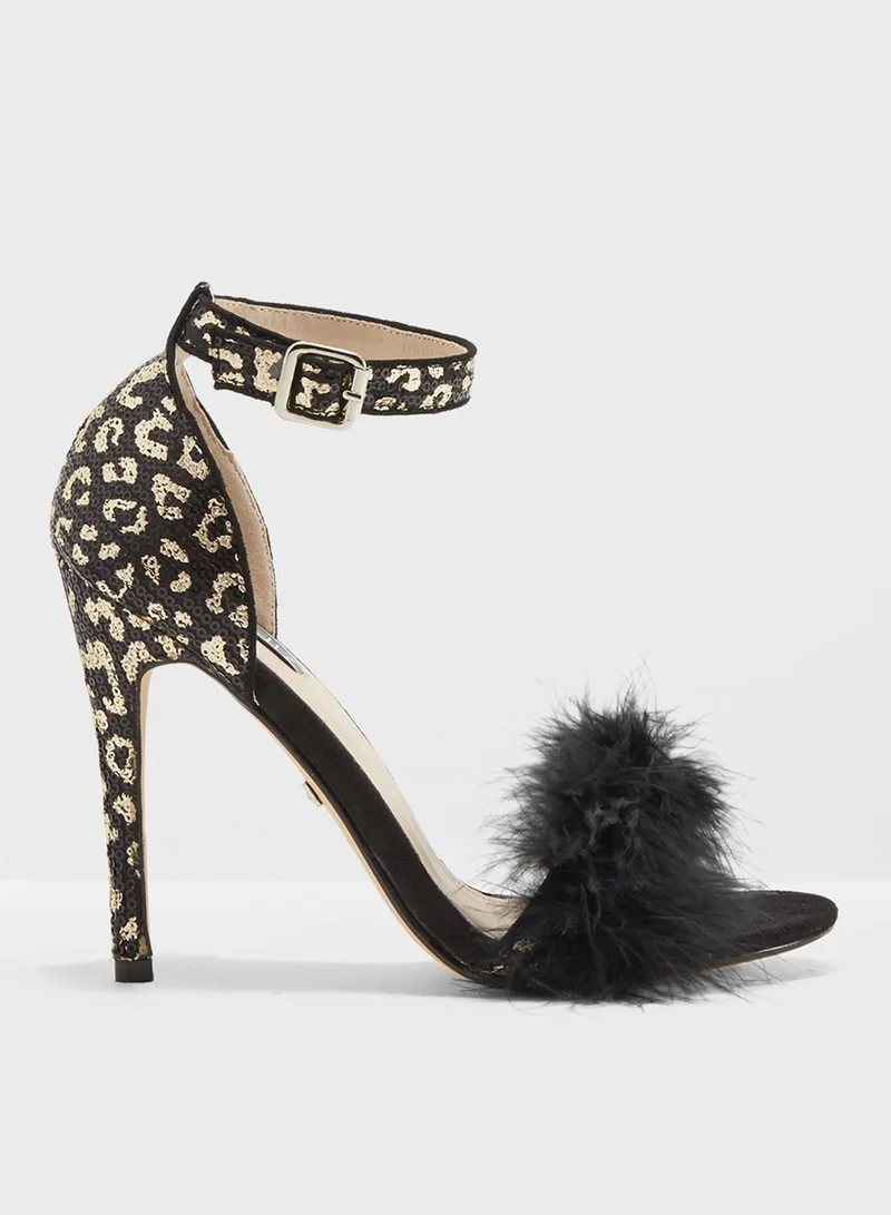 QUIZ Leopard Print Feather High Heels
