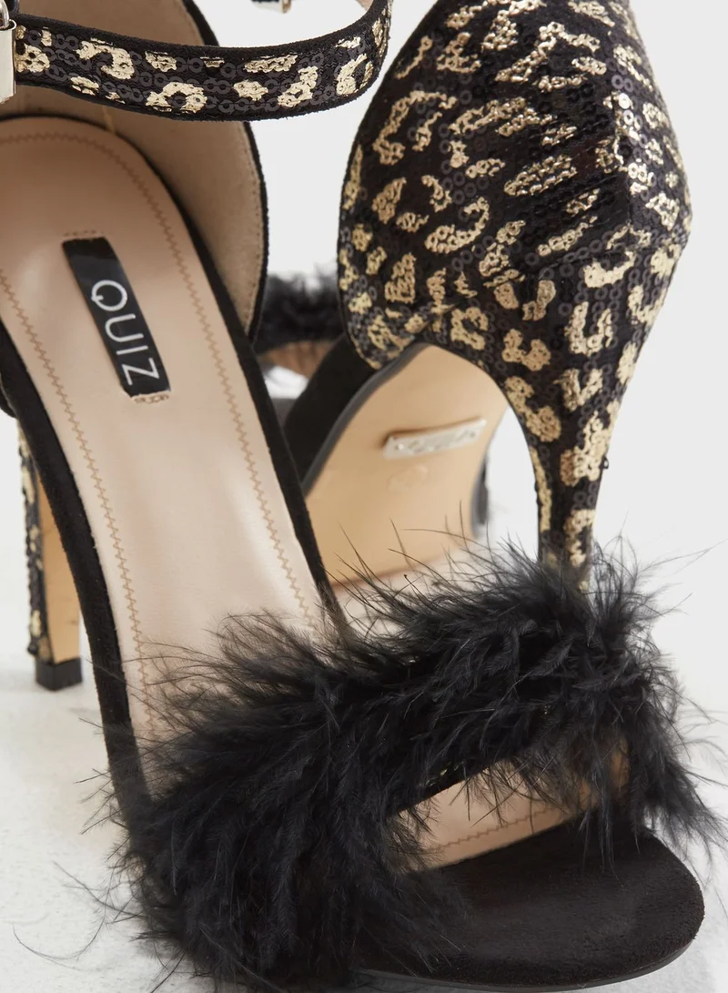 QUIZ Leopard Print Feather High Heels
