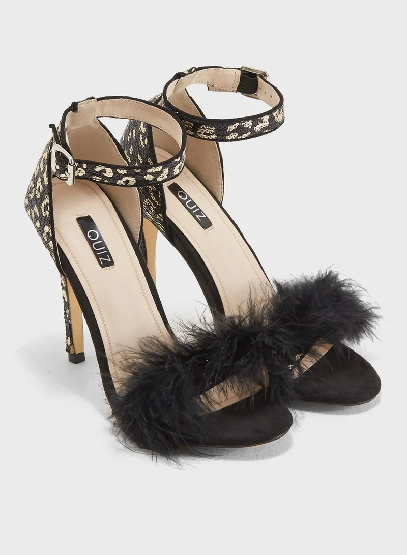 QUIZ Leopard Print Feather High Heels