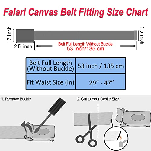 Falari Canvas Web Belt Fully Adjustable Cut to Fit Golf Belt Flip Top Black Buckle - Black - Image 5
