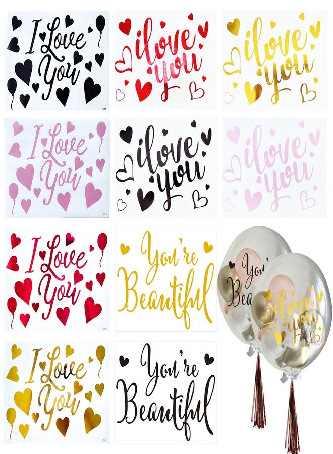 Mimeile I Love You Balloon Stickers You’re Beautiful Bobo Balloon Decals 10 PCS Mixed Color DIY Letter Self-adhesive Glass Window Paster Wedding Bride Shower Party Supplies - Image 1
