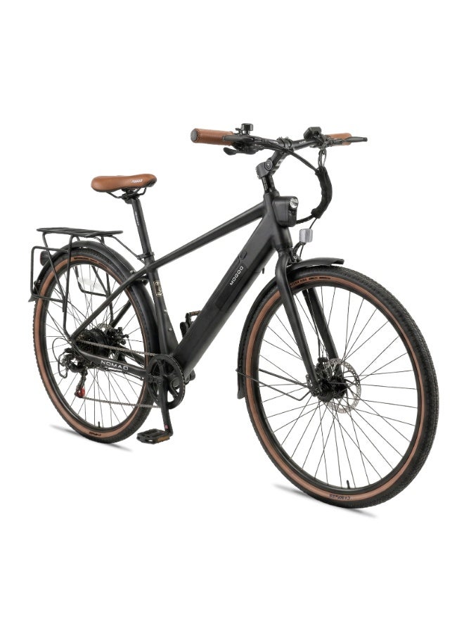 MOGOO دراجة كهربائية هجينة موغو 700C نوماد - محرك 36V 350W، 7 سرعات شيمانو، فرامل قرصية مزدوجة، حامل خلفي، واقيات طين ومصباح أمامي مدمج - دراجة كهربائية للمدينة للبالغين - أسود - Image 2