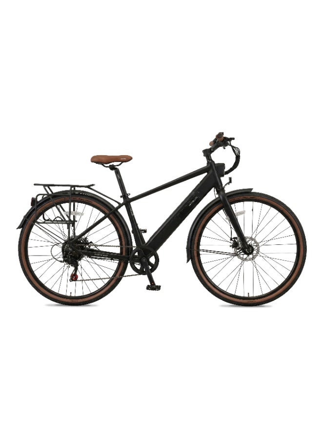 MOGOO دراجة كهربائية هجينة موغو 700C نوماد - محرك 36V 350W، 7 سرعات شيمانو، فرامل قرصية مزدوجة، حامل خلفي، واقيات طين ومصباح أمامي مدمج - دراجة كهربائية للمدينة للبالغين - أسود - Image 1