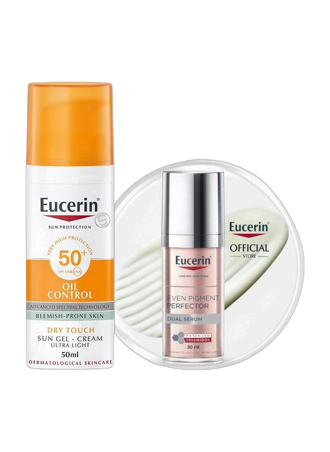 Eucerin Blemish Control & Pigment Correction Duo – Face Sunscreen Oil Control Gel-Cream Dry Touch 50ml & Even Pigment Perfector Dual Face Serum Cream 30ml – Oil Control, Blemish Reduction & Pigment Spot Correction for All Skin Types  - Image 1