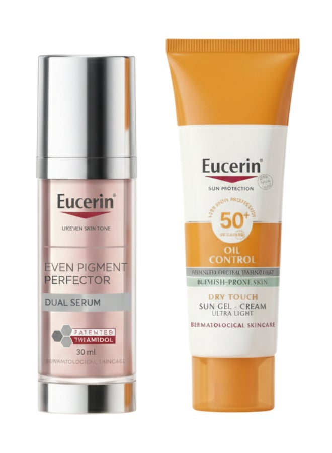 Eucerin Blemish Control & Pigment Correction Duo – Face Sunscreen Oil Control Gel-Cream Dry Touch 50ml & Even Pigment Perfector Dual Face Serum Cream 30ml – Oil Control, Blemish Reduction & Pigment Spot Correction for All Skin Types - Image 1
