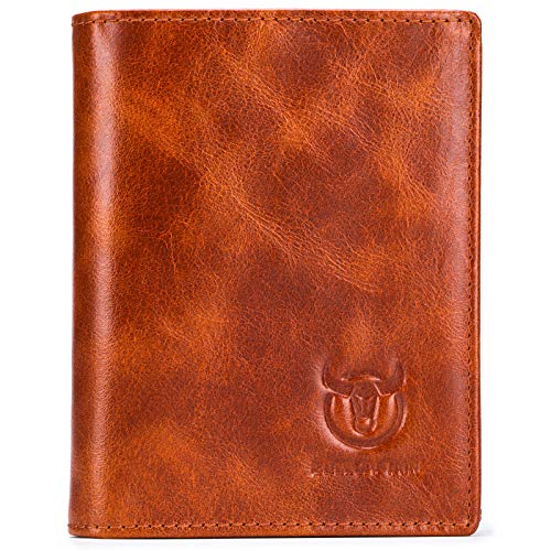 BULLCAPTAIN Large Capacity Genuine Leather Bifold Wallet/Credit Card Holder for Men with 15 Card Slots QB-027 (Reddish Brown) - Image 1