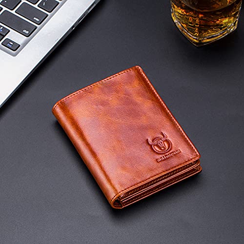 BULLCAPTAIN Large Capacity Genuine Leather Bifold Wallet/Credit Card Holder for Men with 15 Card Slots QB-027 (Reddish Brown) - Image 2