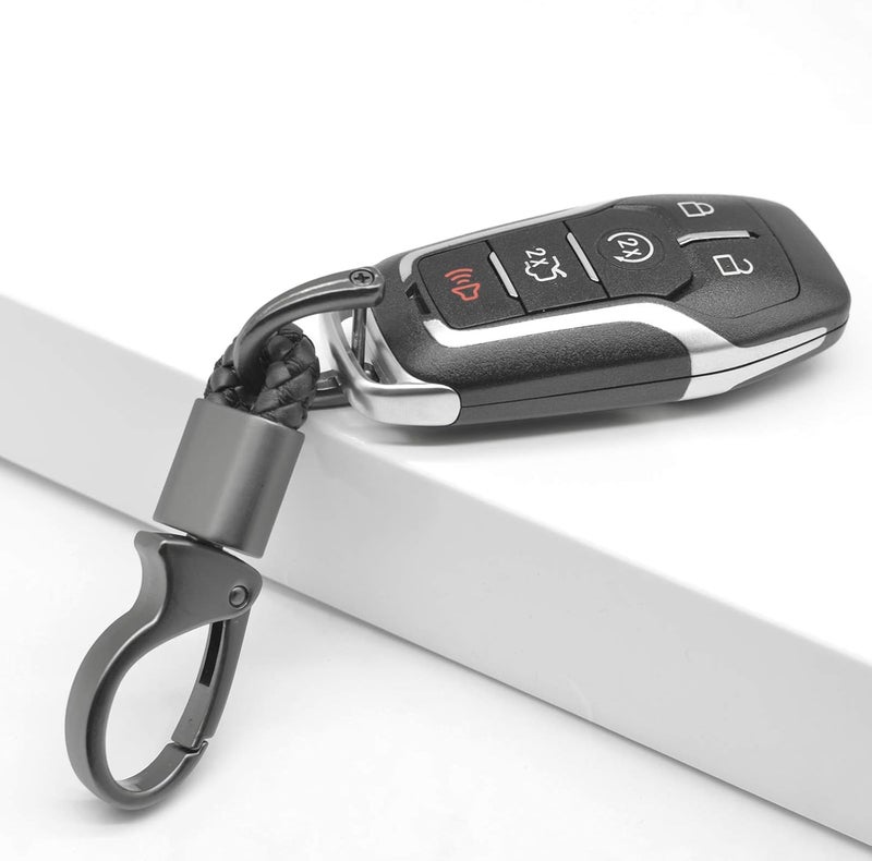 Leather and Metal Keychain with D-Ring - 360 Degree Rotatable, Black - Image 3