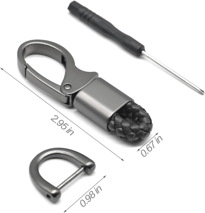 Leather and Metal Keychain with D-Ring - 360 Degree Rotatable, Black - Image 5