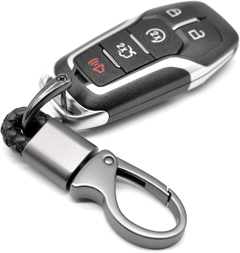 Leather and Metal Keychain with D-Ring - 360 Degree Rotatable, Black - Image 2