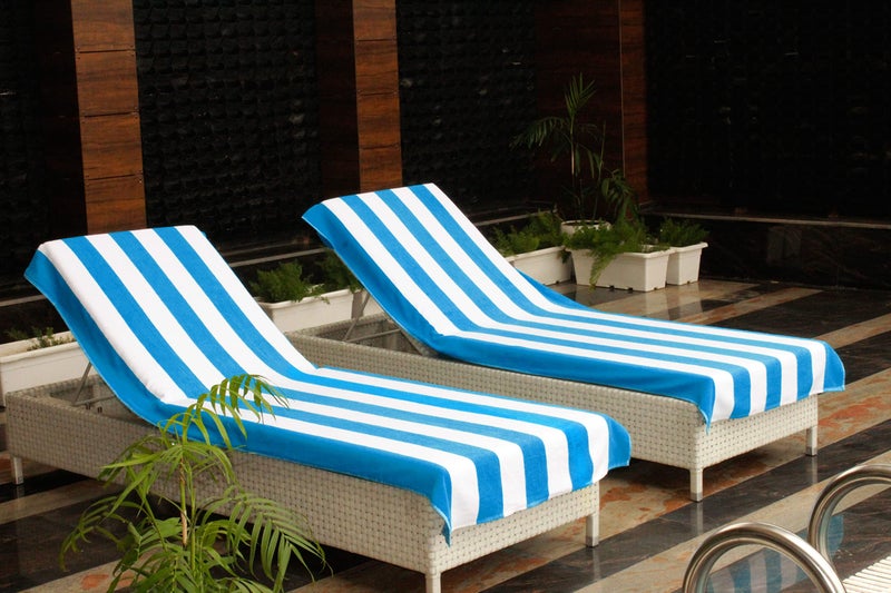 COTTON CRAFT Pool Lounge Chair Cover - 2 Pack - Chaise Beach Picnic Spa Towel - Cabana Stripe - Soft Premium Ringspun Terry Cotton - Oversized - 32 inch Wide x 82 inch Long with 7 inch Pocket â€“ Aqua - Image 3