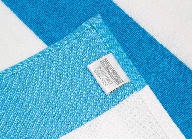 COTTON CRAFT Pool Lounge Chair Cover - 2 Pack - Chaise Beach Picnic Spa Towel - Cabana Stripe - Soft Premium Ringspun Terry Cotton - Oversized - 32 inch Wide x 82 inch Long with 7 inch Pocket â€“ Aqua - Image 5