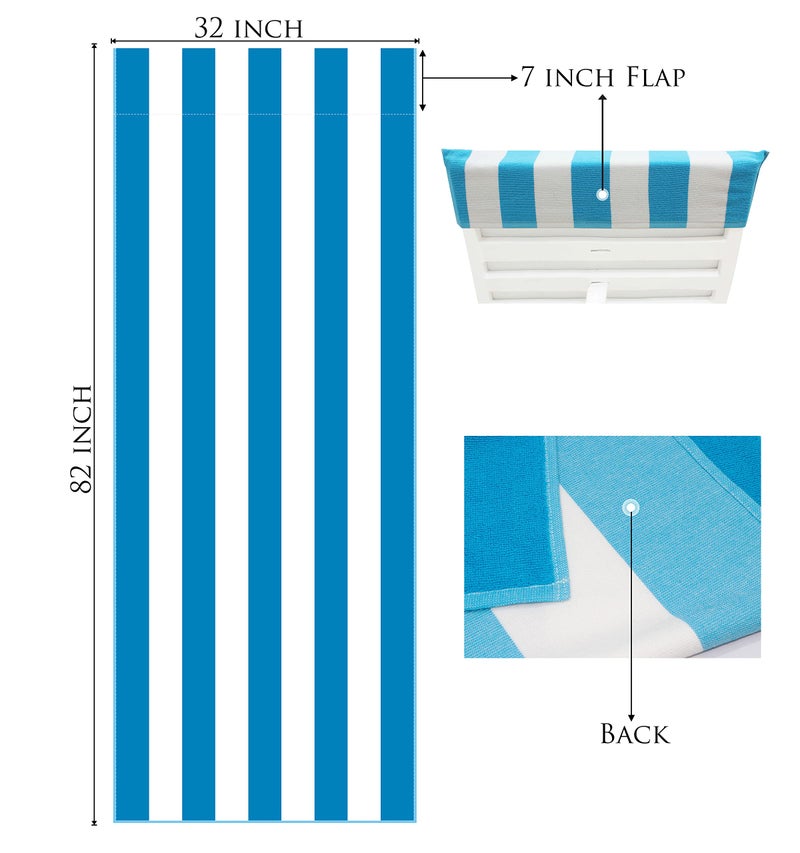 COTTON CRAFT Pool Lounge Chair Cover - 2 Pack - Chaise Beach Picnic Spa Towel - Cabana Stripe - Soft Premium Ringspun Terry Cotton - Oversized - 32 inch Wide x 82 inch Long with 7 inch Pocket â€“ Aqua - Image 4