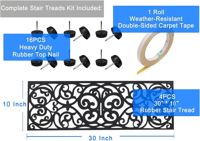 UFelice Rubber Stair Treads, Outdoor Stair Treads Non-Slip, Butterfly Designed Stair Tread Mats, Anti-Slip Step Mat - Set of 4 Include Stay-on-Kit, 30 x 10 Inches - Image 2