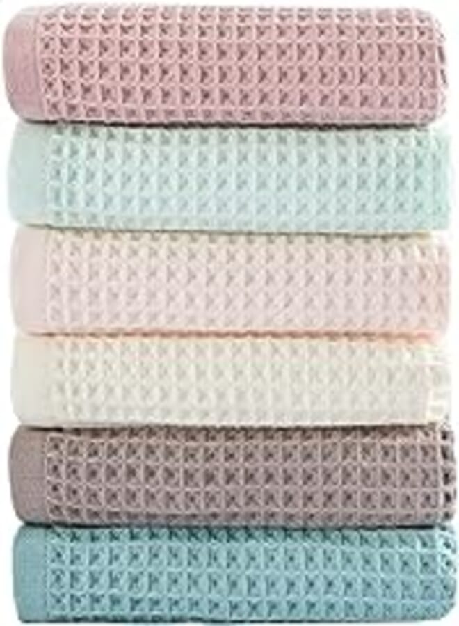 vfaejll 100% Cotton Kitchen Towels Set,Waffle Weave Kitchen Dish Cloth,Super Absorbent Kitchen Dish Towels for Drying Dishes 13x13 Inches Dish Rags for Washing Dishes 6 Pack Mixed Color,Hand Towels