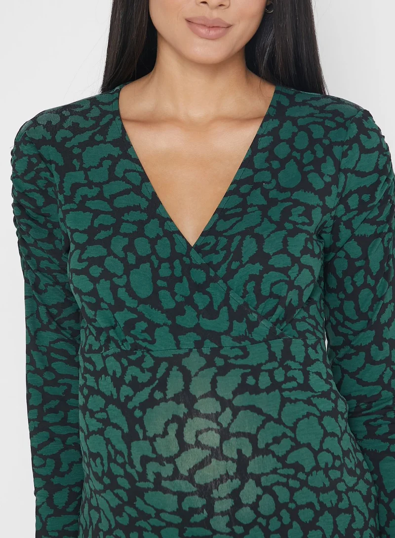 Mamalicious Printed Surplice Neck Dress
