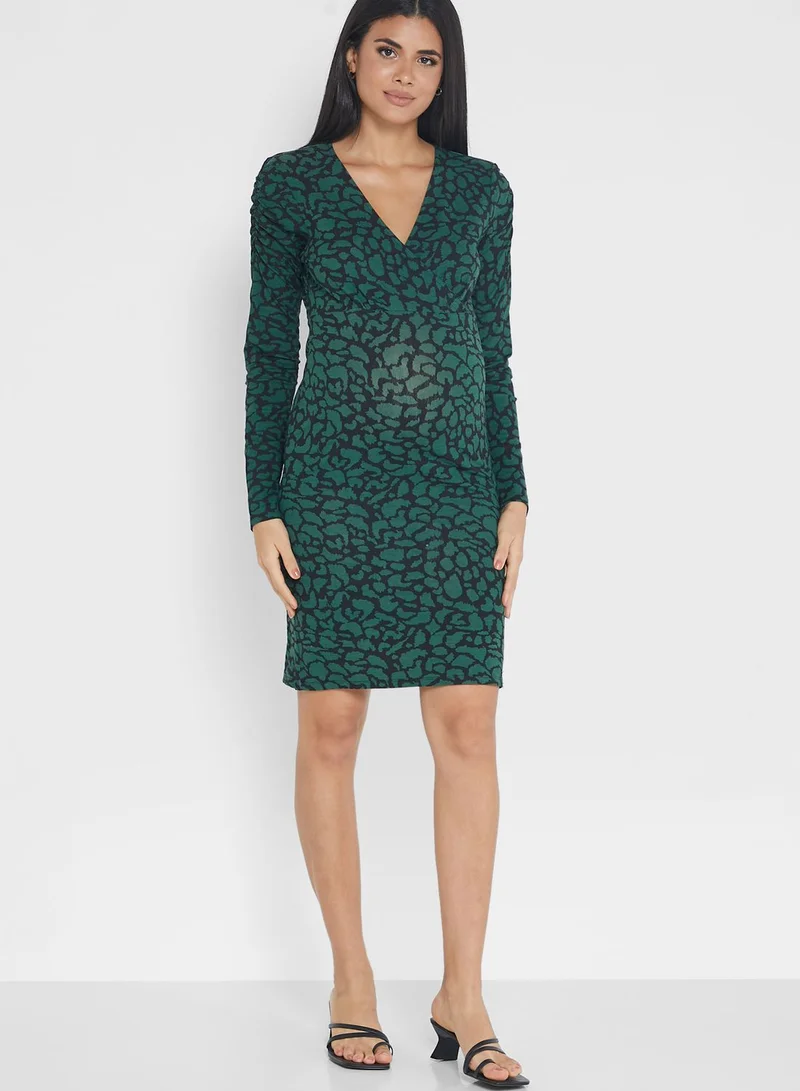 Mamalicious Printed Surplice Neck Dress