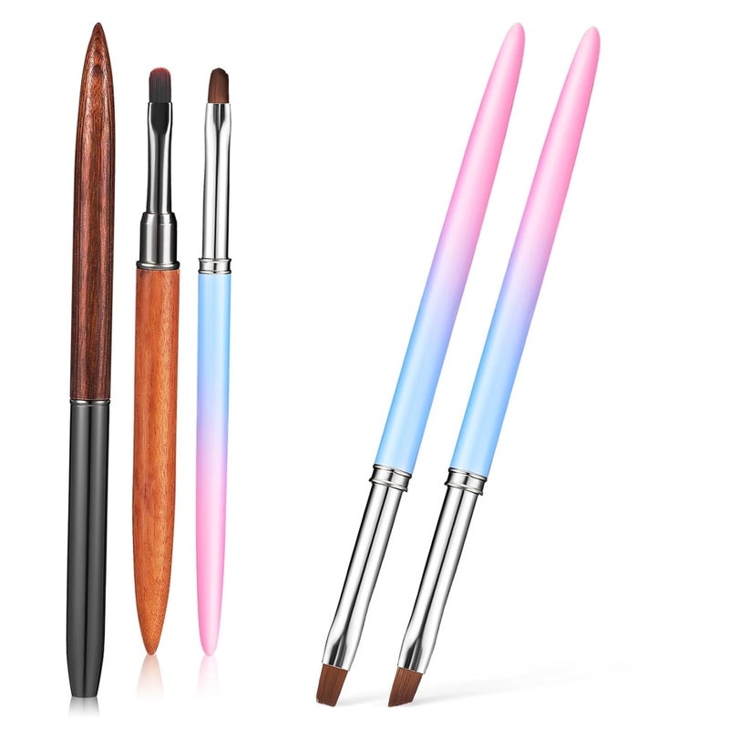 5Pcs Nail Art Brush Set with Wooden Handles Soft Bristles for Manicure and DIY Random Color - Image 1