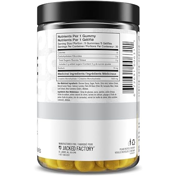 Jacked Factory Creatine Gummies 5g Daily Dose (1g per Gummy) - Creatine Gummy for Men and Women, Vegan-Friendly, Travel-Friendly, Third-Party Tested - 150 Gummies, Lemon - Image 2