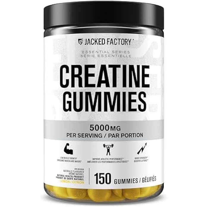 Jacked Factory Creatine Gummies 5g Daily Dose (1g per Gummy) - Creatine Gummy for Men and Women, Vegan-Friendly, Travel-Friendly, Third-Party Tested - 150 Gummies, Lemon - Image 1
