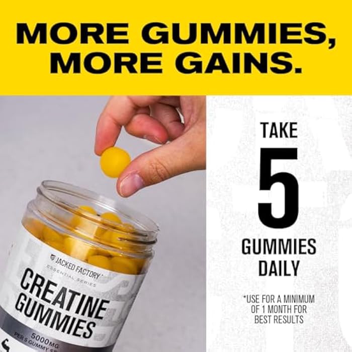 Jacked Factory Creatine Gummies 5g Daily Dose (1g per Gummy) - Creatine Gummy for Men and Women, Vegan-Friendly, Travel-Friendly, Third-Party Tested - 150 Gummies, Lemon - Image 5