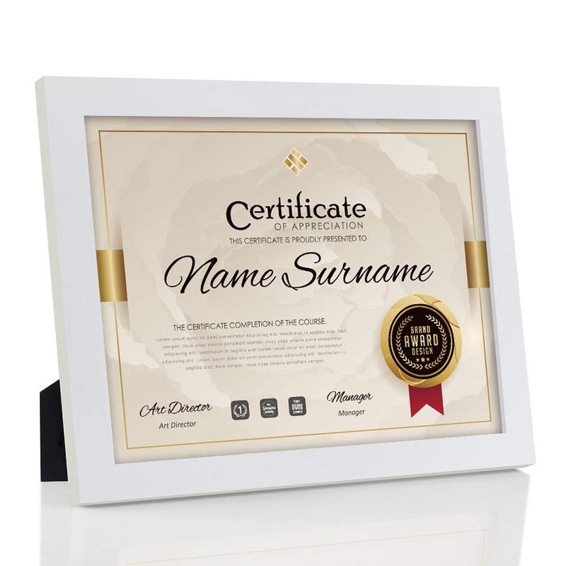 RPJC RPJC Document Frame Certificate Frames Made of Solid Wood High Definition Glass and Display Diplomas 85x11 Inch Standard Paper Frame with Stand White