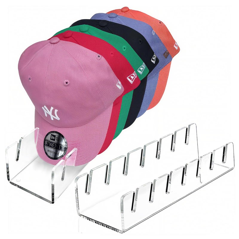 CHENYAOAI Hat Organizer for Baseball Caps, 2 Pcs No Install Acrylic Hat Stand for 14 Baseball Caps, Hat Racks for Caps Display and Organizer for Bedroom, Closet, Dresser, Office, Hat Holder - Image 1