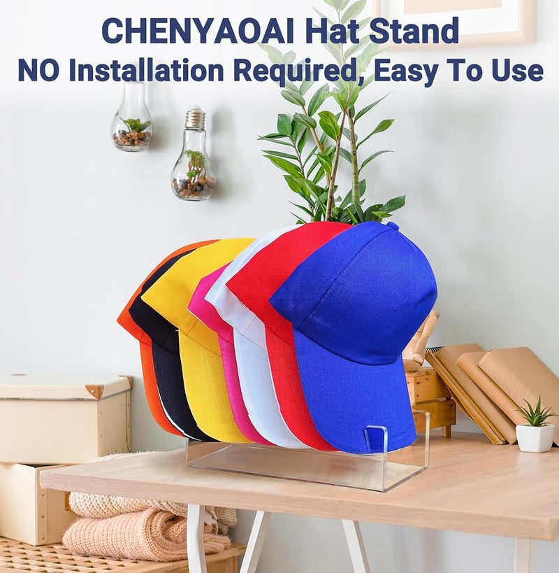 CHENYAOAI Hat Organizer for Baseball Caps, 2 Pcs No Install Acrylic Hat Stand for 14 Baseball Caps, Hat Racks for Caps Display and Organizer for Bedroom, Closet, Dresser, Office, Hat Holder - Image 5