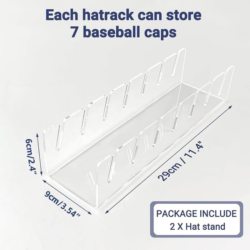 CHENYAOAI Hat Organizer for Baseball Caps, 2 Pcs No Install Acrylic Hat Stand for 14 Baseball Caps, Hat Racks for Caps Display and Organizer for Bedroom, Closet, Dresser, Office, Hat Holder - Image 2