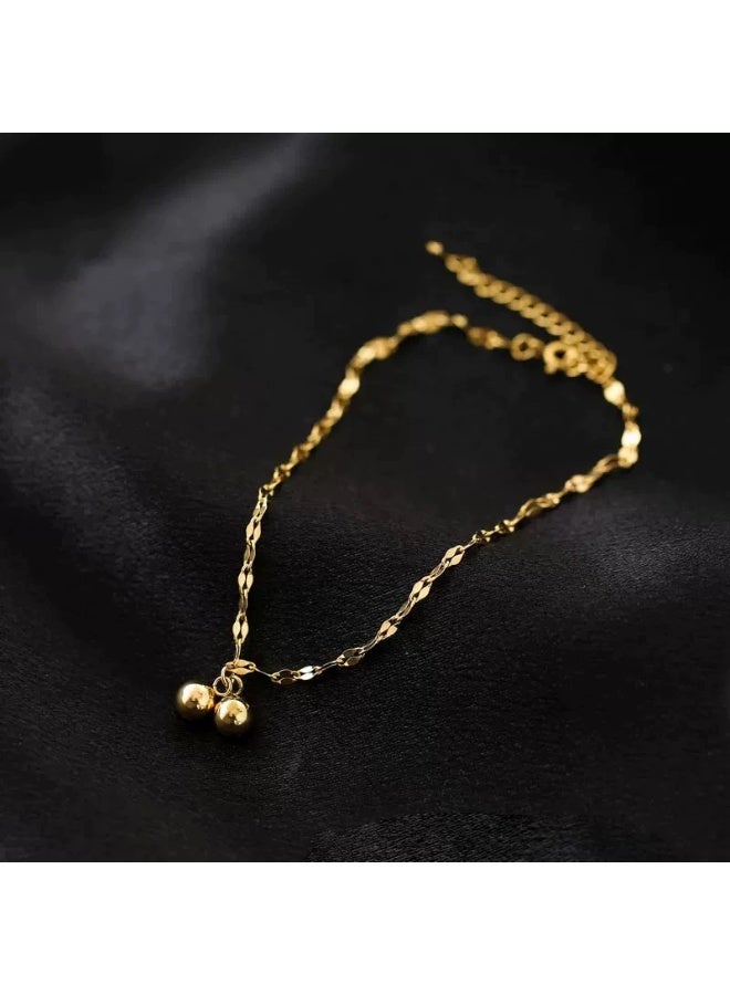 Goolsky Double Gold Beads Titanium Steel Necklace – Minimalist Jewelry, Double Gold Beads Design, Daily/Office/Casual Wear, Non-Fading - Image 3