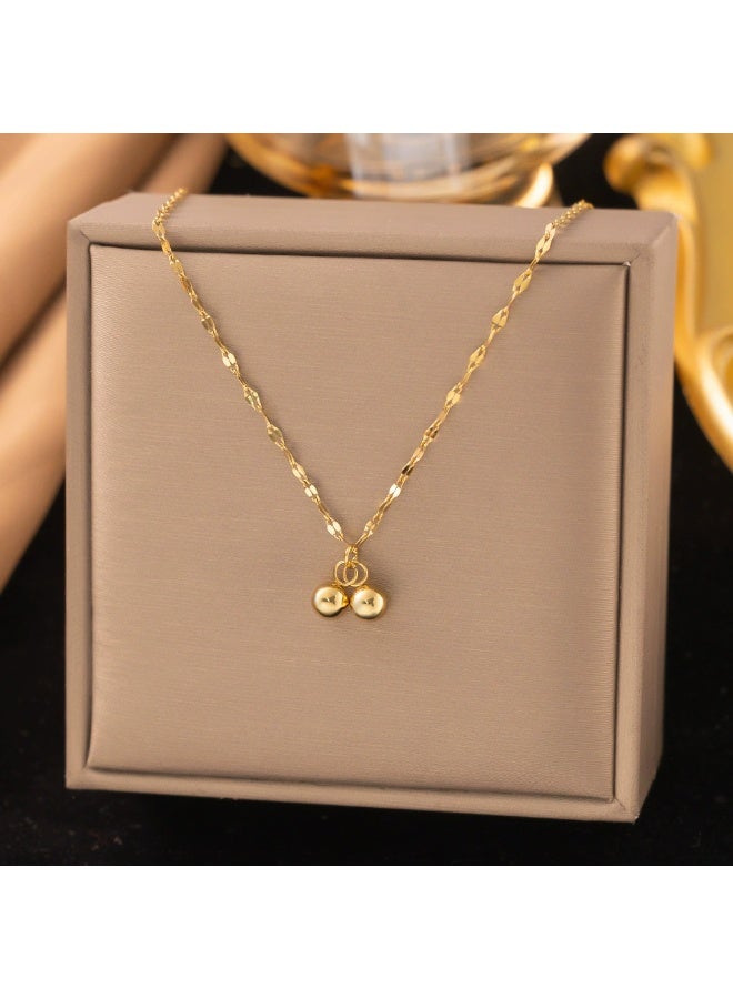 Goolsky Double Gold Beads Titanium Steel Necklace – Minimalist Jewelry, Double Gold Beads Design, Daily/Office/Casual Wear, Non-Fading - Image 1