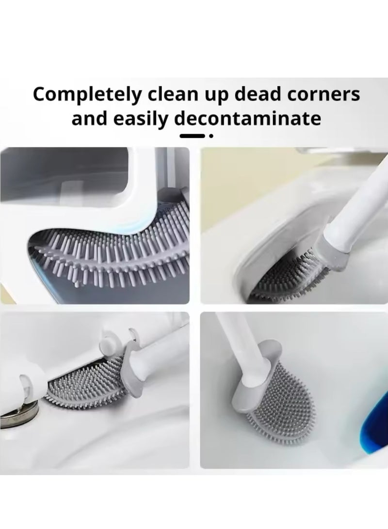 BLUE CORAL Flexible Silicone Toilet Brush with Holder Bathroom Leakproof Soft Toilet Bowl Cleaner Brush Wall Mounted Toilet Cleaning Brush  - Image 5