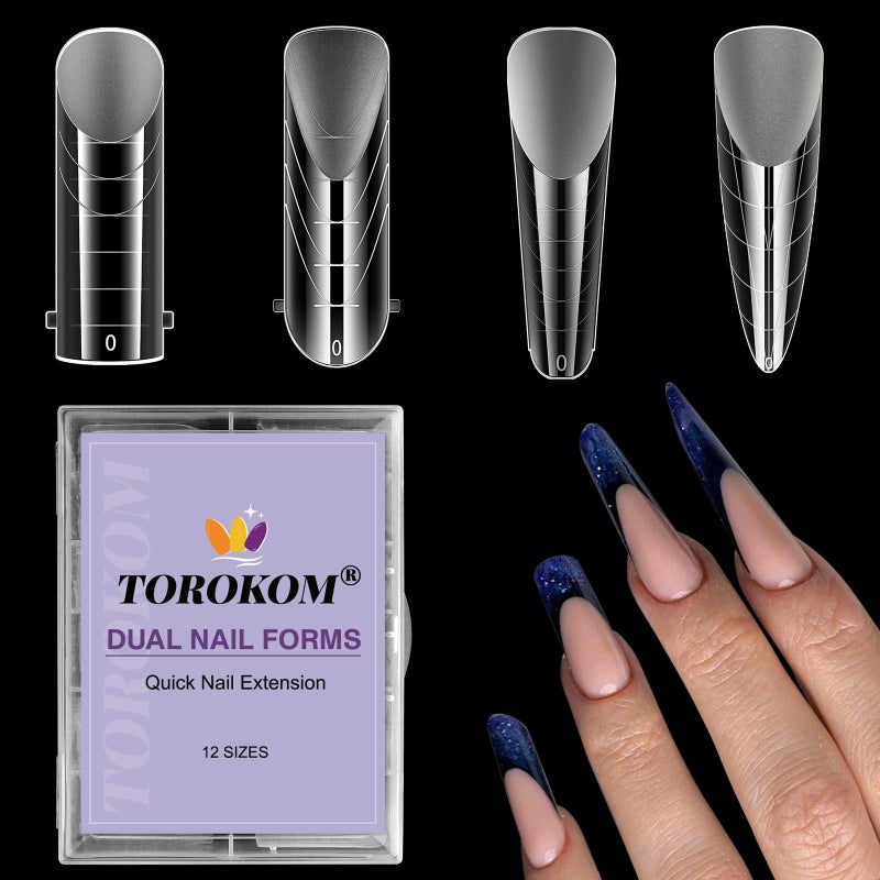 TOROKOM Dual Nail Forms for Poly Extension Gel 4 Shapes Structure Poly Nail Gel Stiletto Square Nail Molds for Builder Gel Poly Nail Gel Nail Art Design SalonDIY 96 PCS