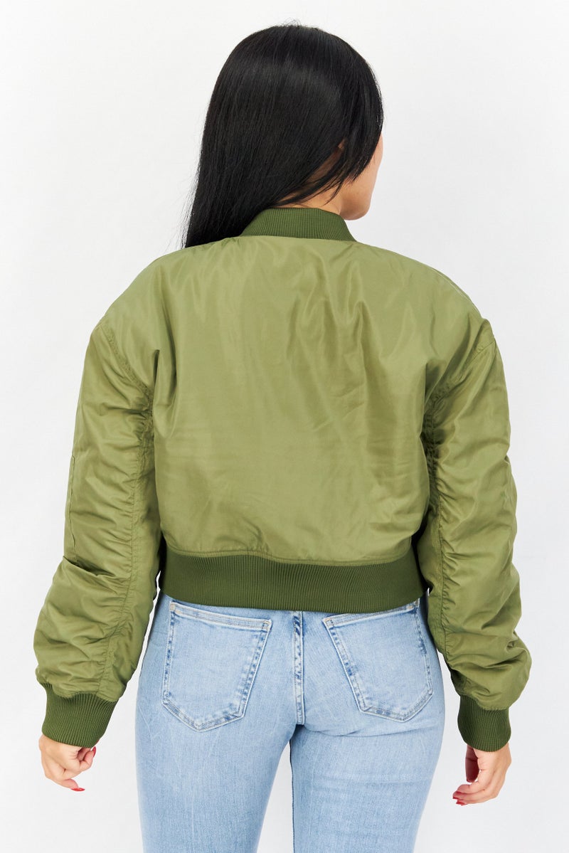 NA-KD Women Plain Bomber Jacket, Khaki - Image 3