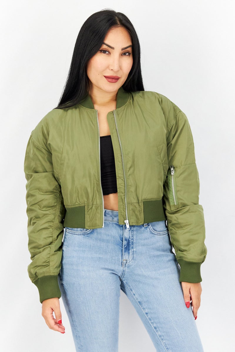 NA-KD Women Plain Bomber Jacket, Khaki - Image 1