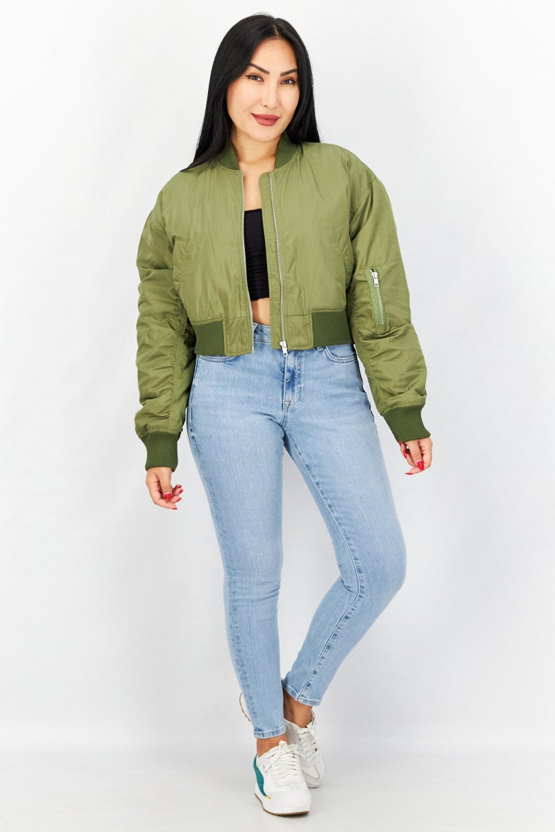 NA-KD Women Plain Bomber Jacket, Khaki - Image 4