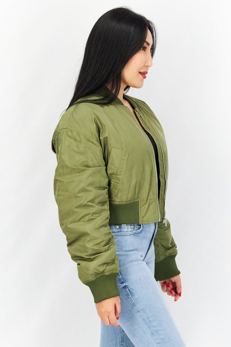 NA-KD Women Plain Bomber Jacket, Khaki - Image 2