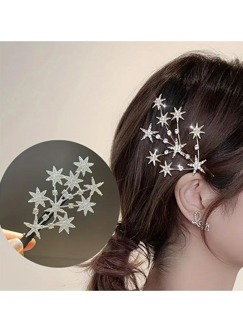 Goolsky Elegant, Stylish, And Full Of Stars, This Collection Of Fashionable Hair Accessories For Fashionable Girls Includes A Golden Diamond-studded Hair Clip With Hollowed-out Bangs And Side Clips, Perfect For Parties, Shopping, And Commuting.  - Image 1