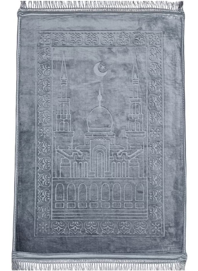 ماهمير سجادة صلاة علوية مخملية مضادة للانزلاق رمادي 70x110 سم (رمادي)  - Image 1