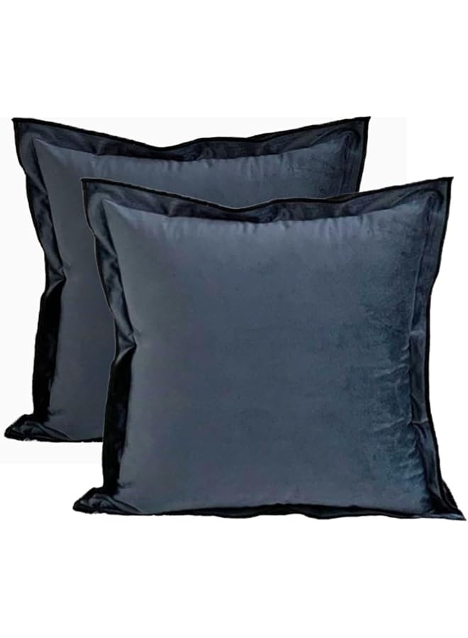 The Bros 2 Velvet Decorative Cushion Covers Dark Grey with Black Edge - 45 x 45 cm - Luxury Super Soft Throw Pillow Cases for Sofa or bed- Set of 2 - HomeLux - Image 1